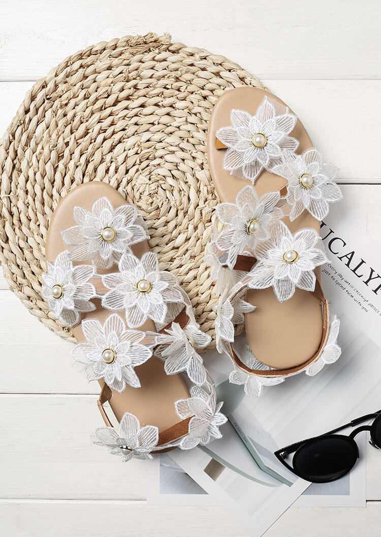 Summer Sunflower Pearl Slip On Flat Sandals