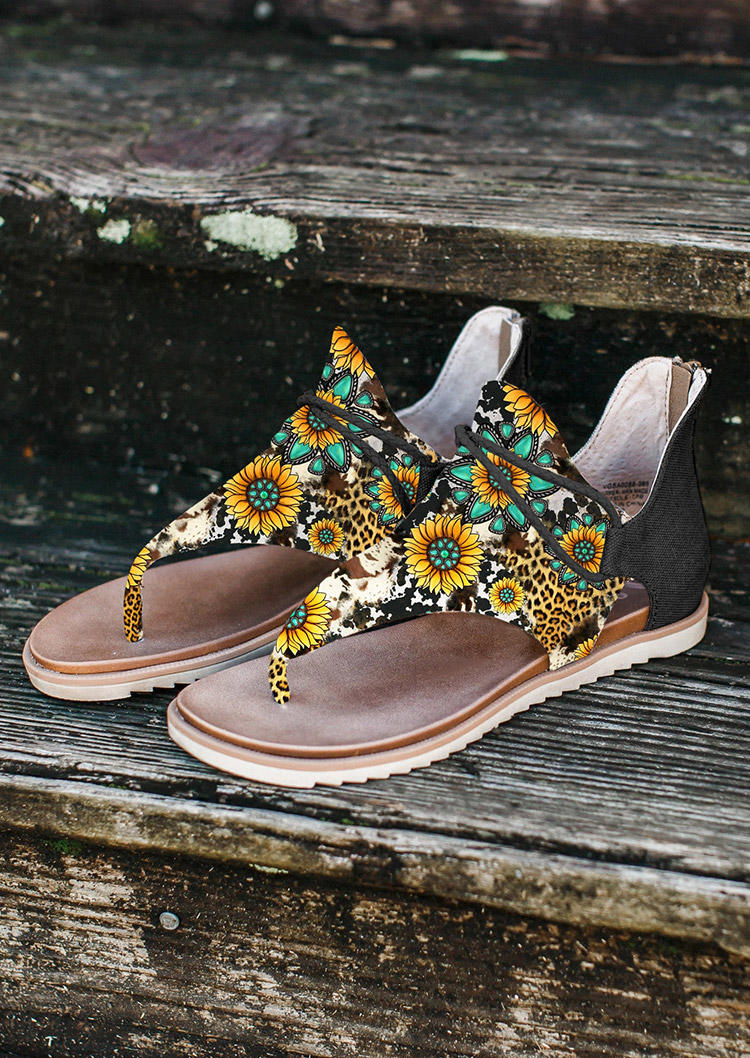 Sunflower Turquoise Cow Flat Thong Sandals