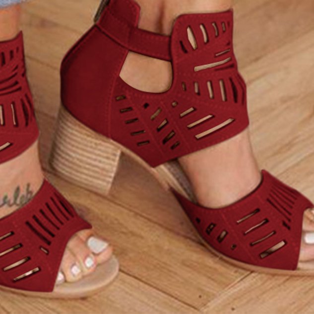 Artificial Leather Chunky Heel Adjustable Buckle Sandals Casual Shoes