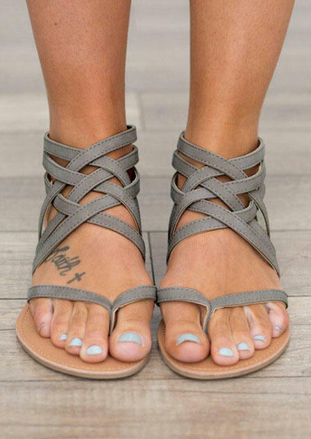 Summer Cross-Tied Zipper Flat Sandals