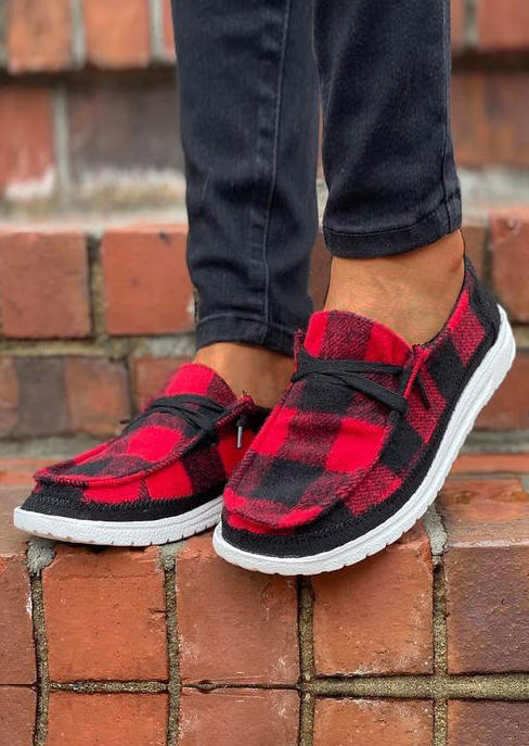 Buffalo Plaid Flat Sneakers