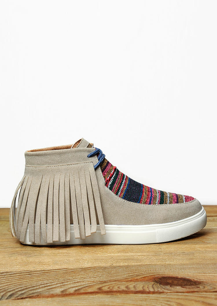 Tassel Colorful Striped Lace Up Flat Sneakers