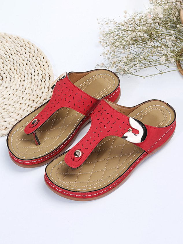 Women's Gold Buckle Punched Flip-Flops
