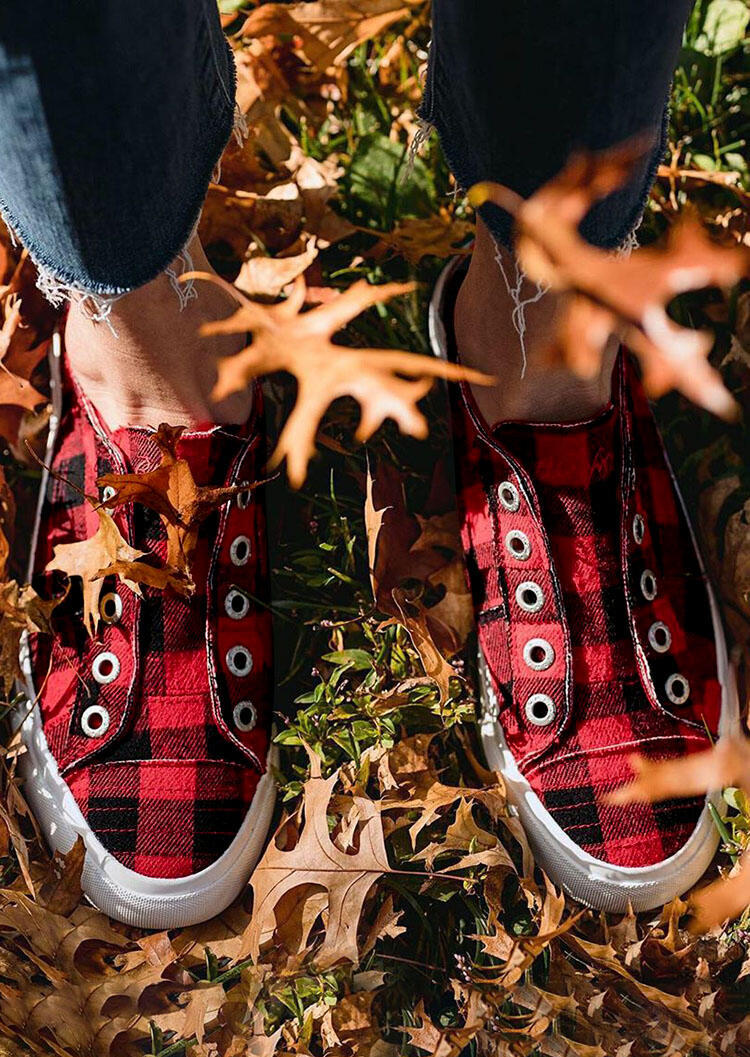Plaid Slip-On Round Toe Flat Sneakers