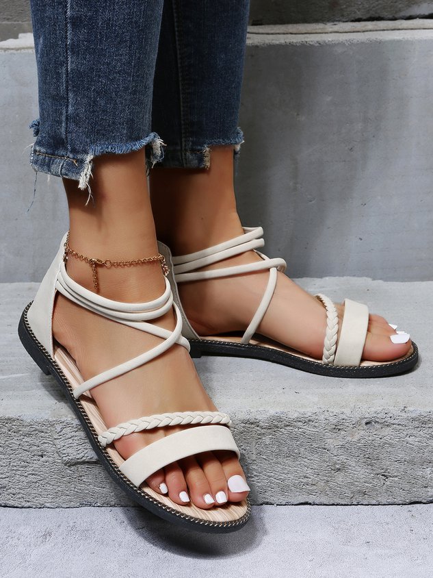 Boho Woven Striped Zipper Sandals