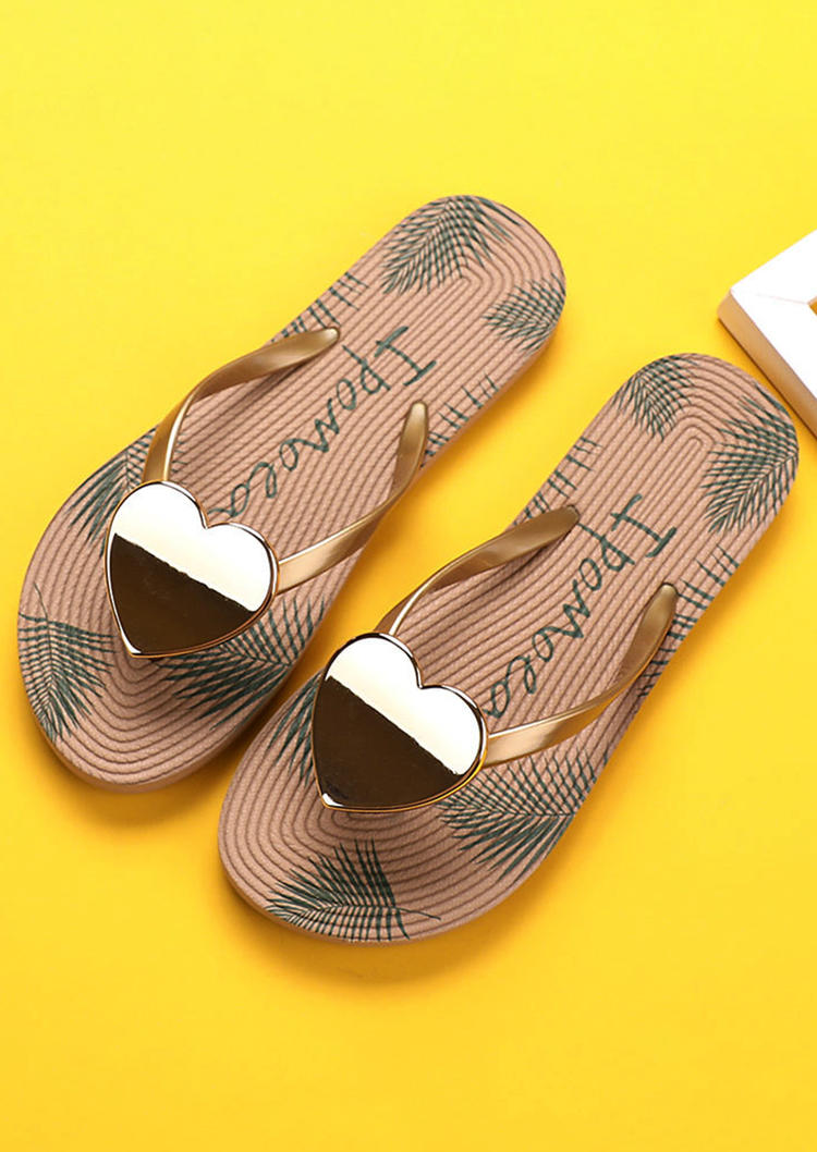 Palm Leaf Love Heart Flat Flip Flops Slippers