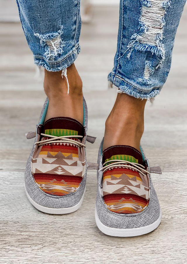 Aztec Geometric Round Toe Flat Sneakers