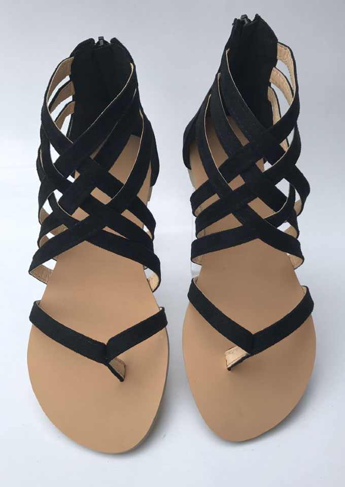 Summer Cross-Tied Zipper Flat Sandals