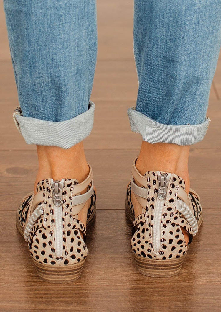 Leopard Criss-Cross Zipper Flat Sandals