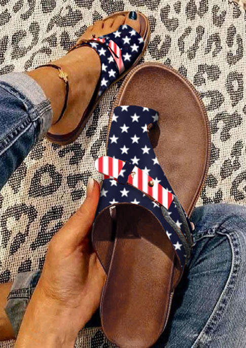 American Flag Toe Ring Flat Slippers