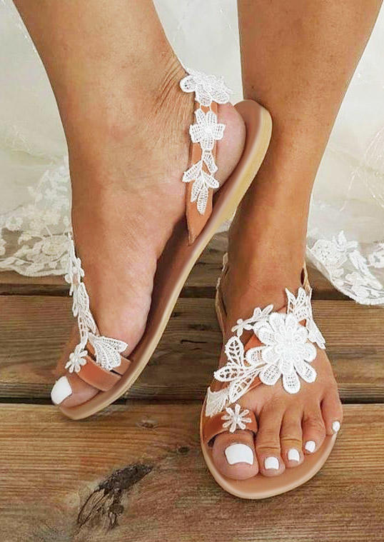 Floral Lace Slip On Flat Sandals