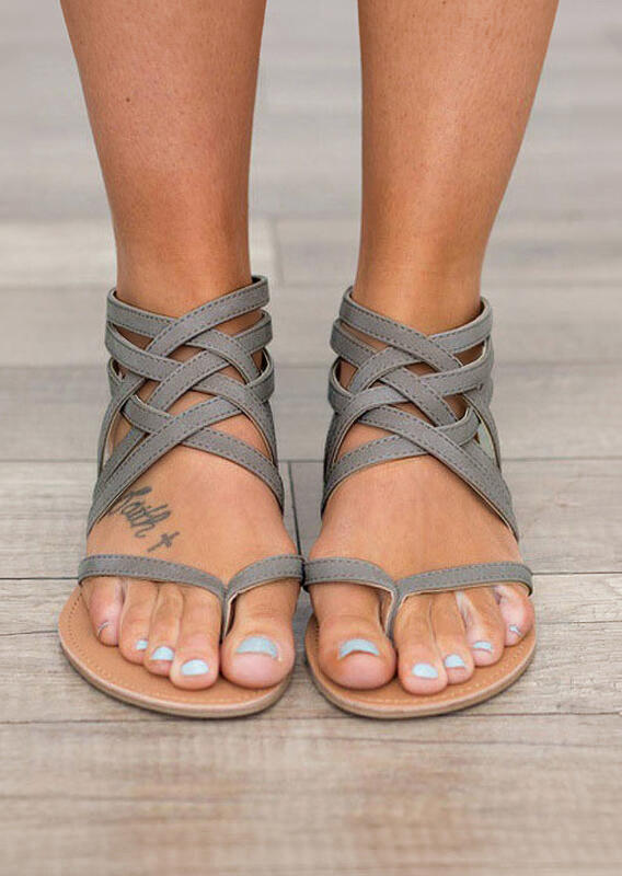 Summer Cross-Tied Zipper Flat Sandals