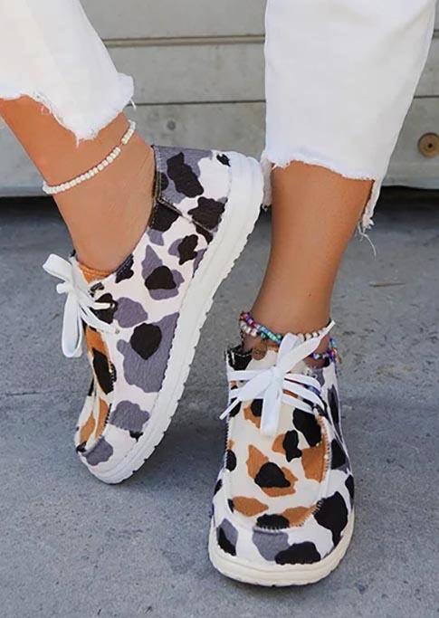 Colorful Cow Lace Up Flat Slippers