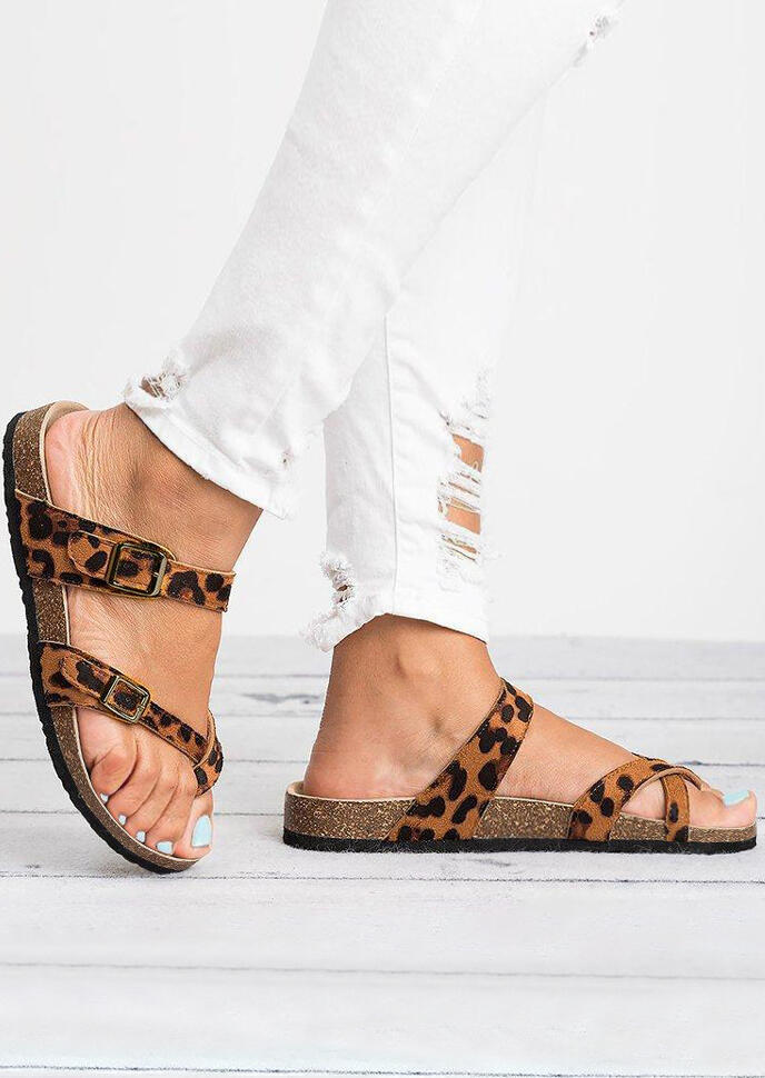 Leopard Pattern Cross Flat Slippers