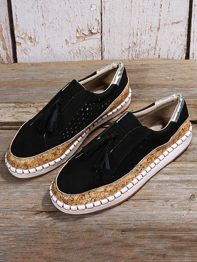Fringe Embellished Cutout Breathable Flats
