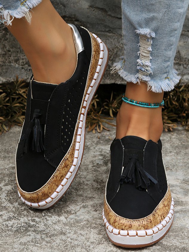 Fringe Embellished Cutout Breathable Flats