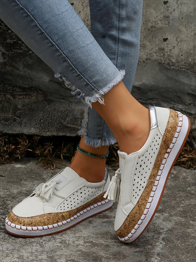 Fringe Embellished Cutout Breathable Flats