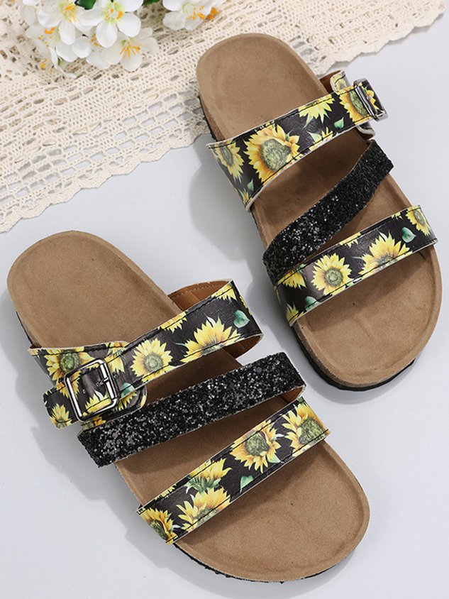 Sunflower Glitter Buckle Birkenstock Slippers