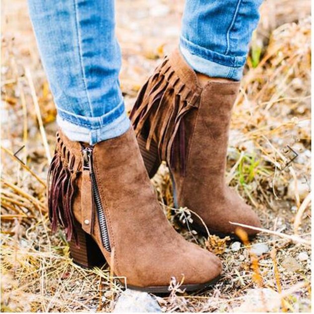 Winter Block Heel Leather Boots