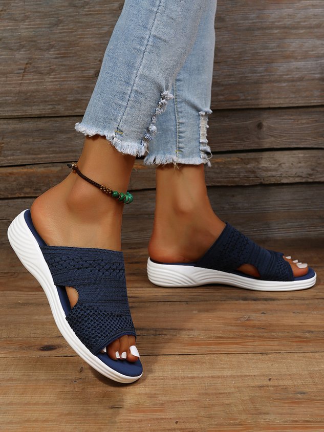 Plain Comfort Flyknit Wedge Sports Slippers
