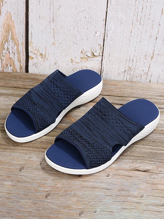 Plain Comfort Flyknit Wedge Sports Slippers