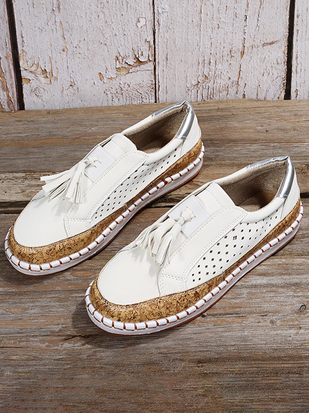 Fringe Embellished Cutout Breathable Flats