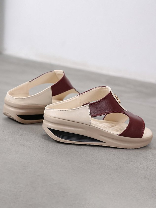 Rhinestone Floral Contrast Panel Wedge Slides