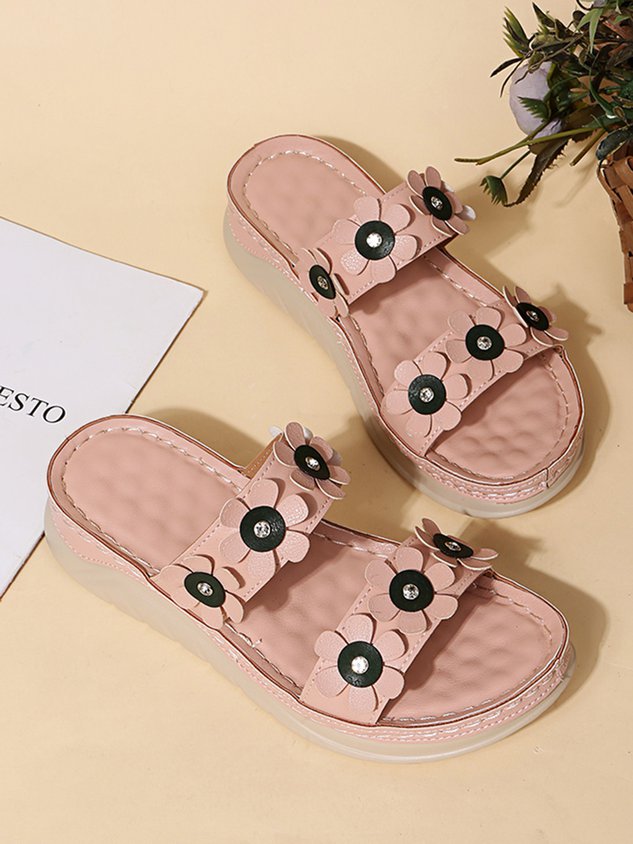 Three-dimensional Flowers Casual Wedge Heels Slippers