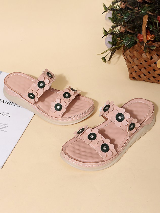 Three-dimensional Flowers Casual Wedge Heels Slippers