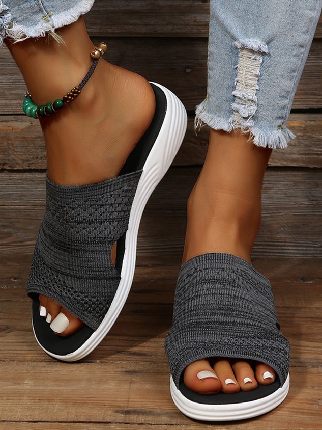 Plain Comfort Flyknit Wedge Sports Slippers