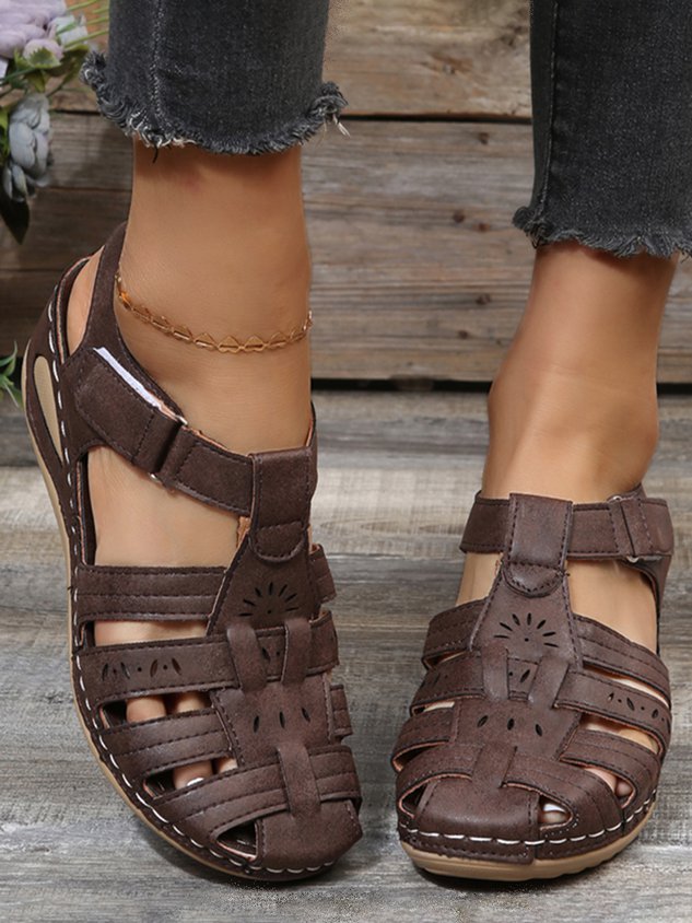 Floral Punching Cutouts Covered Toe Vintage Sandals