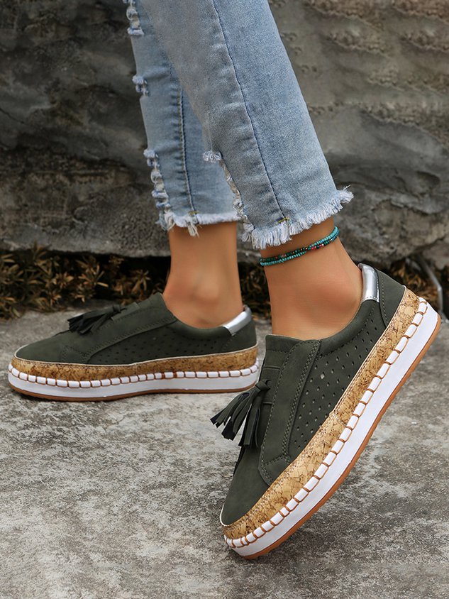Fringe Embellished Cutout Breathable Flats
