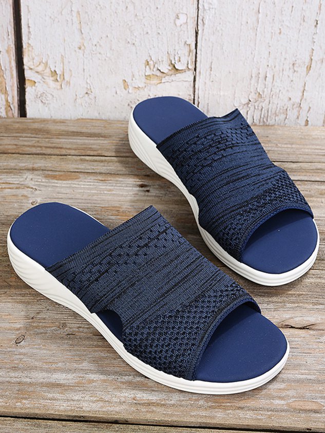 Plain Comfort Flyknit Wedge Sports Slippers