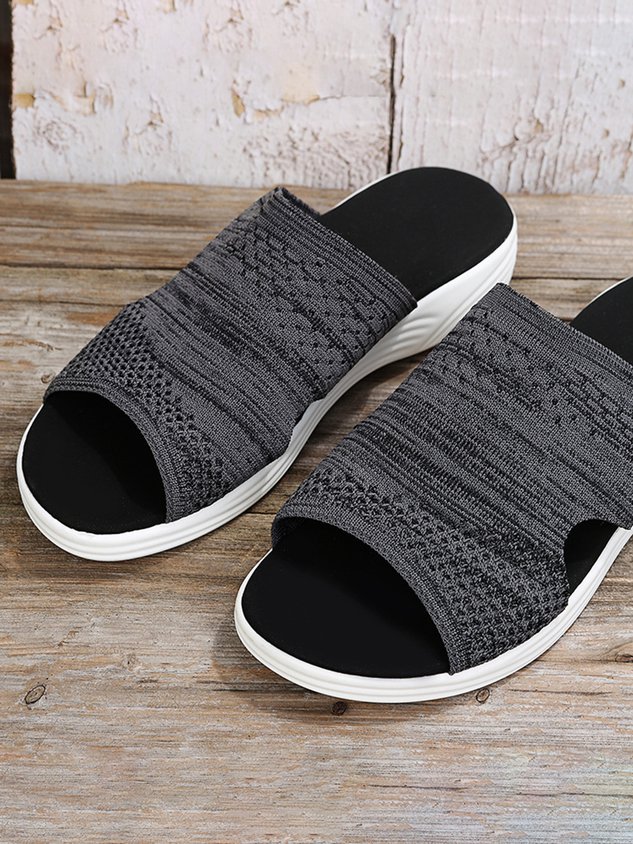 Plain Comfort Flyknit Wedge Sports Slippers