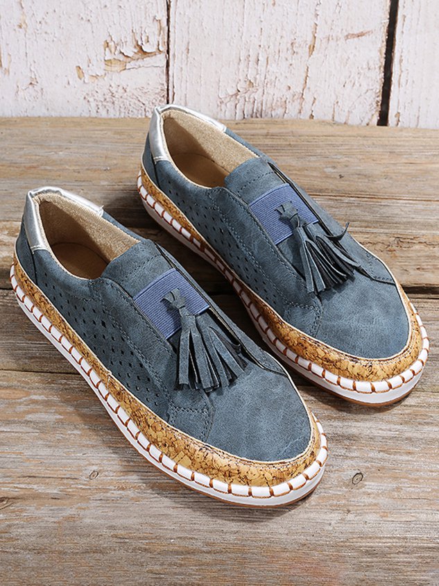 Fringe Embellished Cutout Breathable Flats