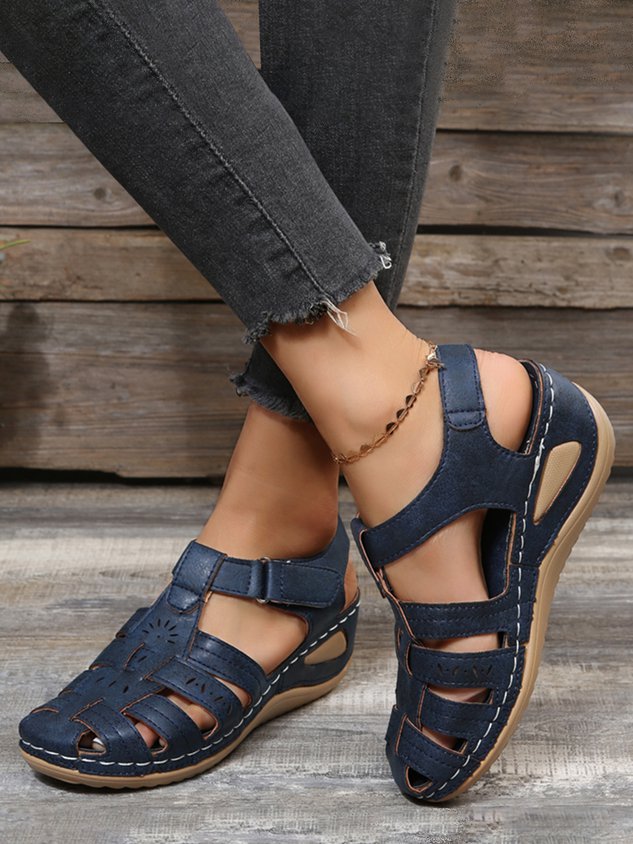 Floral Punching Cutouts Covered Toe Vintage Sandals