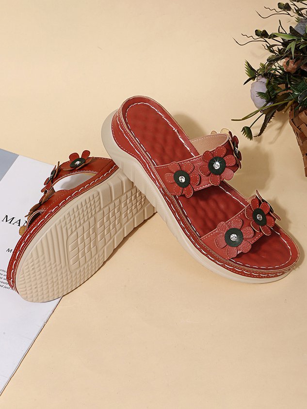 Three-dimensional Flowers Casual Wedge Heels Slippers