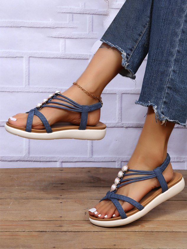 Jeweled Rhinestones Thin Straps Bohemian Casual Sandals