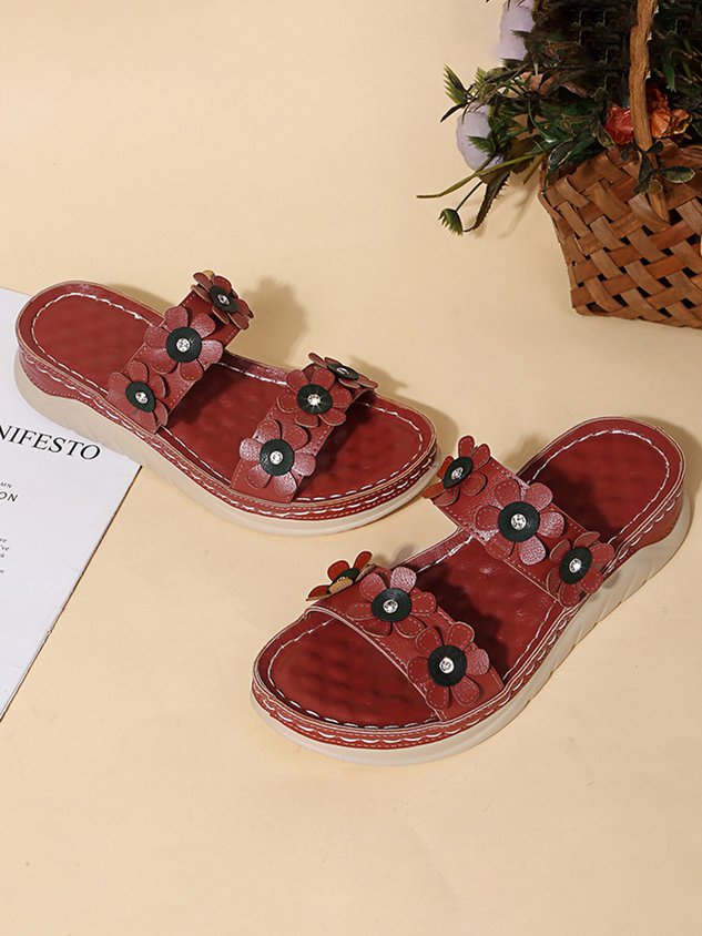 Three-dimensional Flowers Casual Wedge Heels Slippers