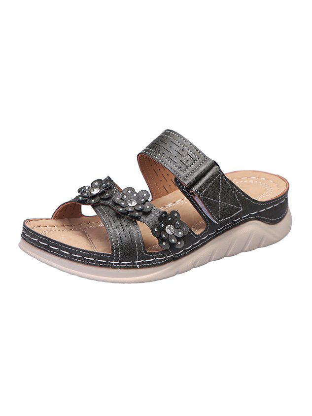 Rhinestone Three-dimensional Flower Comfortable Casual Velcro Slippers