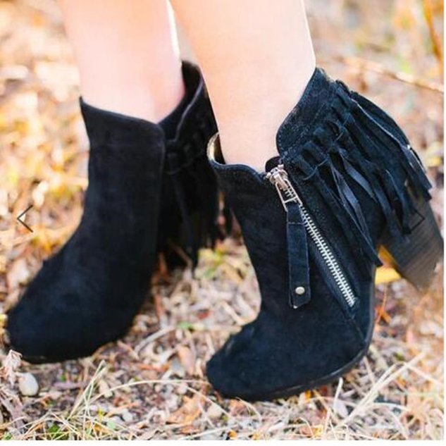 Winter Block Heel Leather Boots