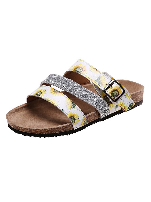 Sunflower Glitter Buckle Birkenstock Slippers