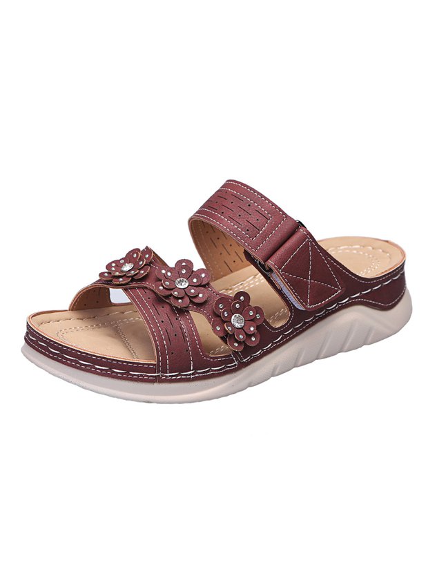 Rhinestone Three-dimensional Flower Comfortable Casual Velcro Slippers