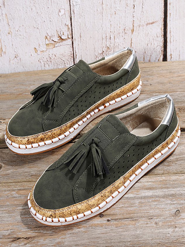 Fringe Embellished Cutout Breathable Flats