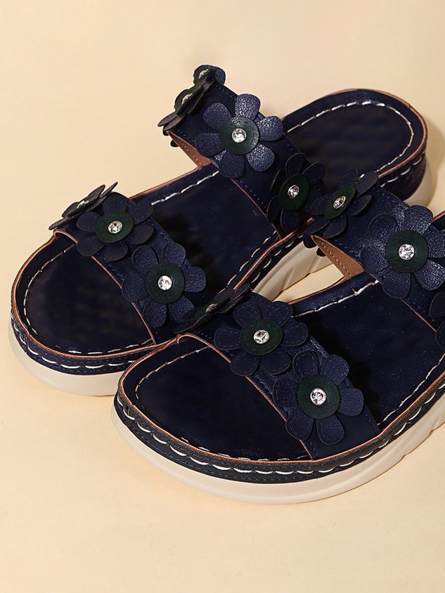 Three-dimensional Flowers Casual Wedge Heels Slippers