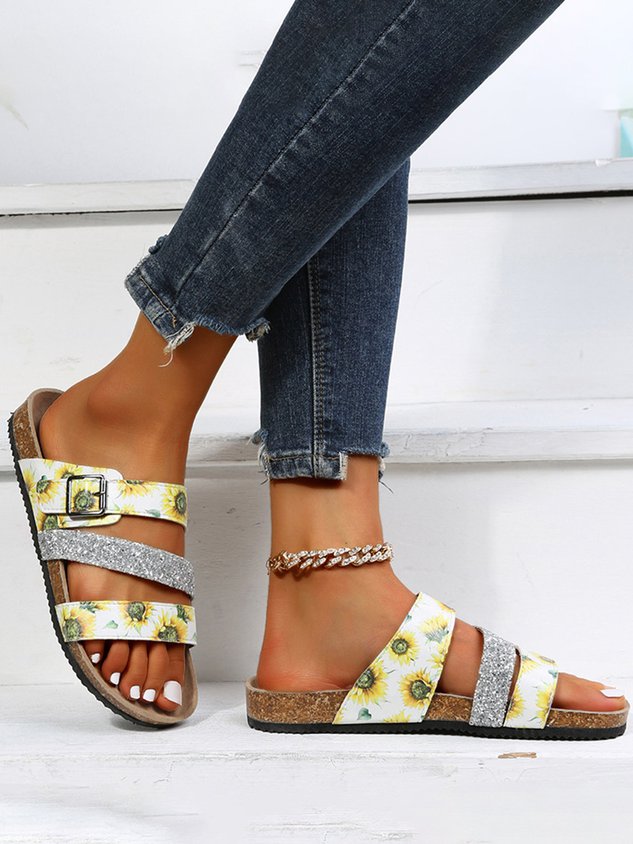 Sunflower Glitter Buckle Birkenstock Slippers