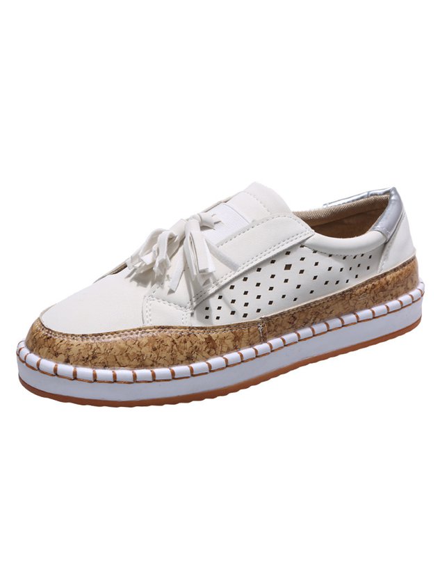 Fringe Embellished Cutout Breathable Flats