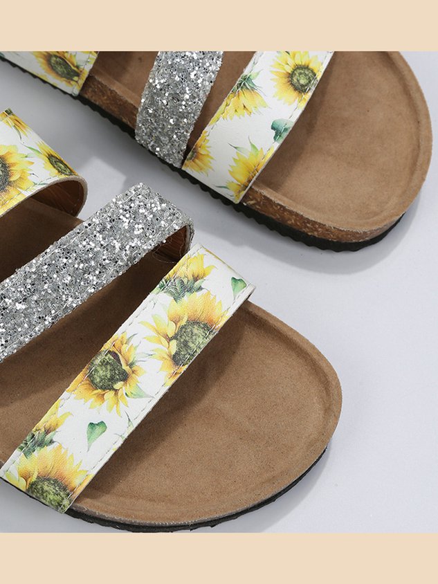 Sunflower Glitter Buckle Birkenstock Slippers