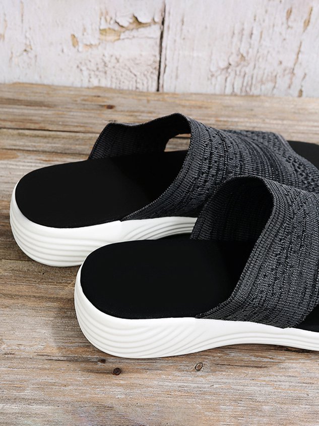 Plain Comfort Flyknit Wedge Sports Slippers