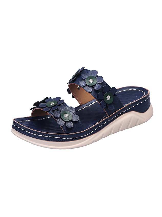 Three-dimensional Flowers Casual Wedge Heels Slippers